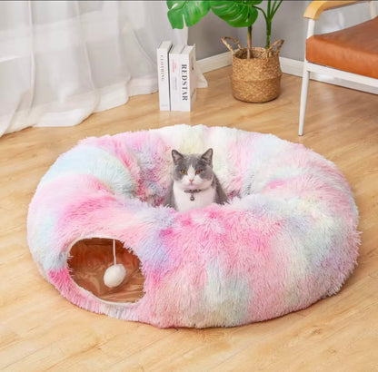 Zoomies-ZipUp Donut Cat Bed with Tunnel