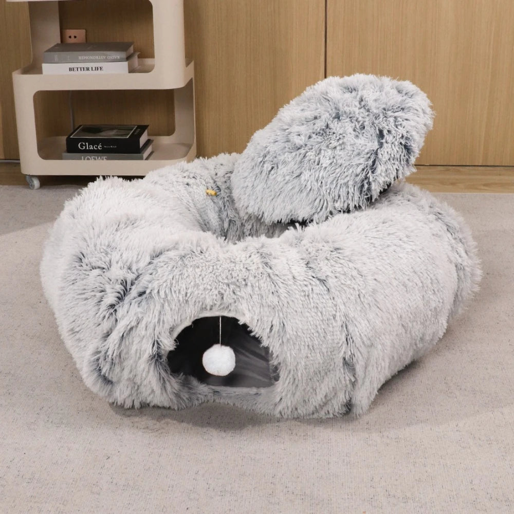 Zoomies-ZipUp Donut Cat Bed with Tunnel