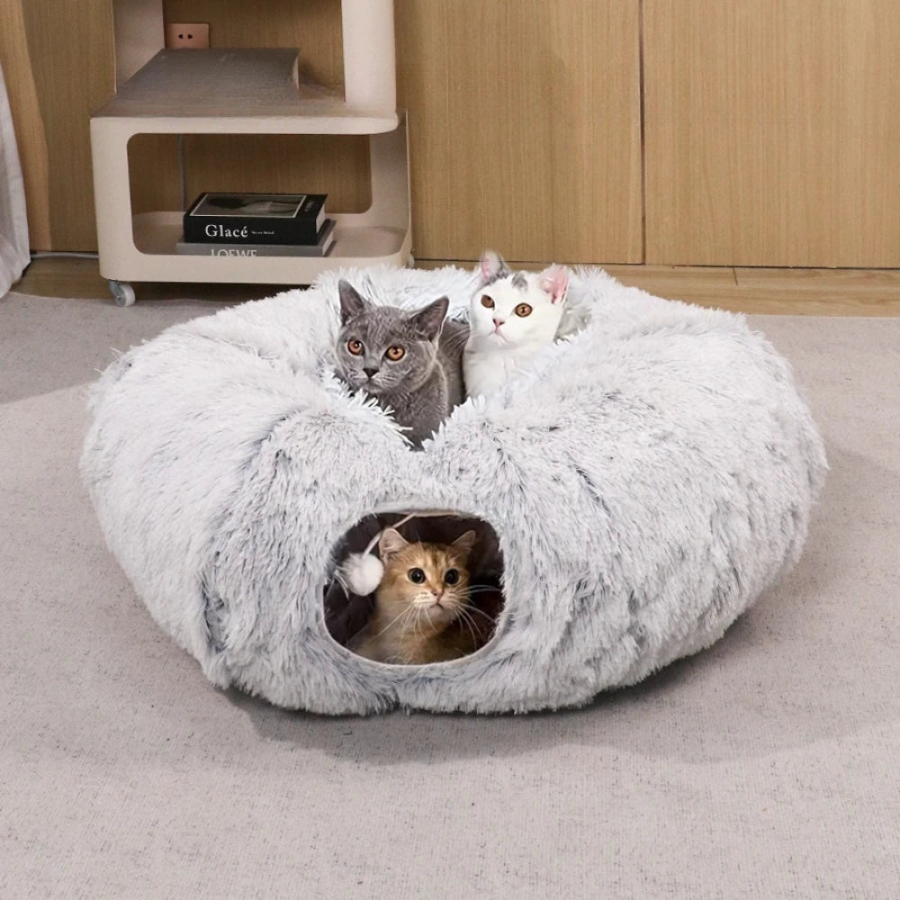 Zoomies-ZipUp Donut Cat Bed with Tunnel