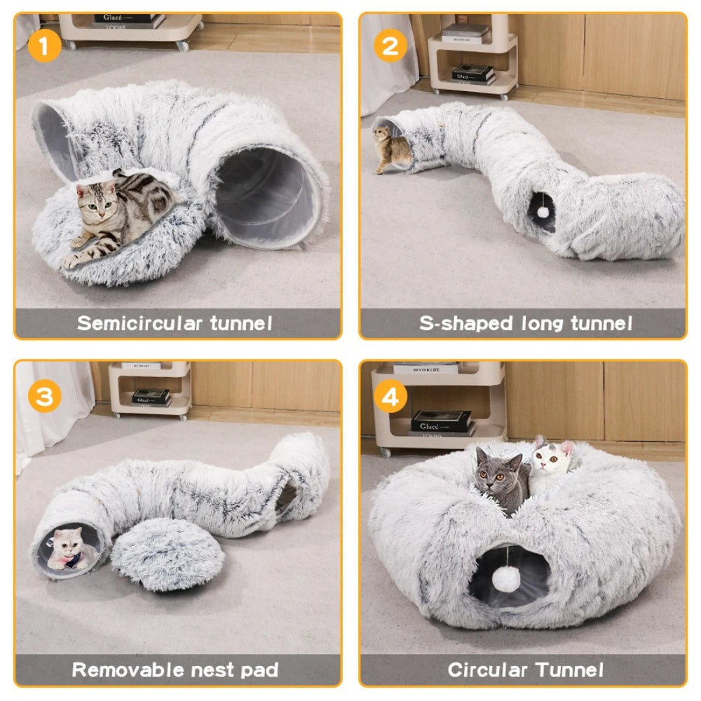 Zoomies-ZipUp Donut Cat Bed with Tunnel